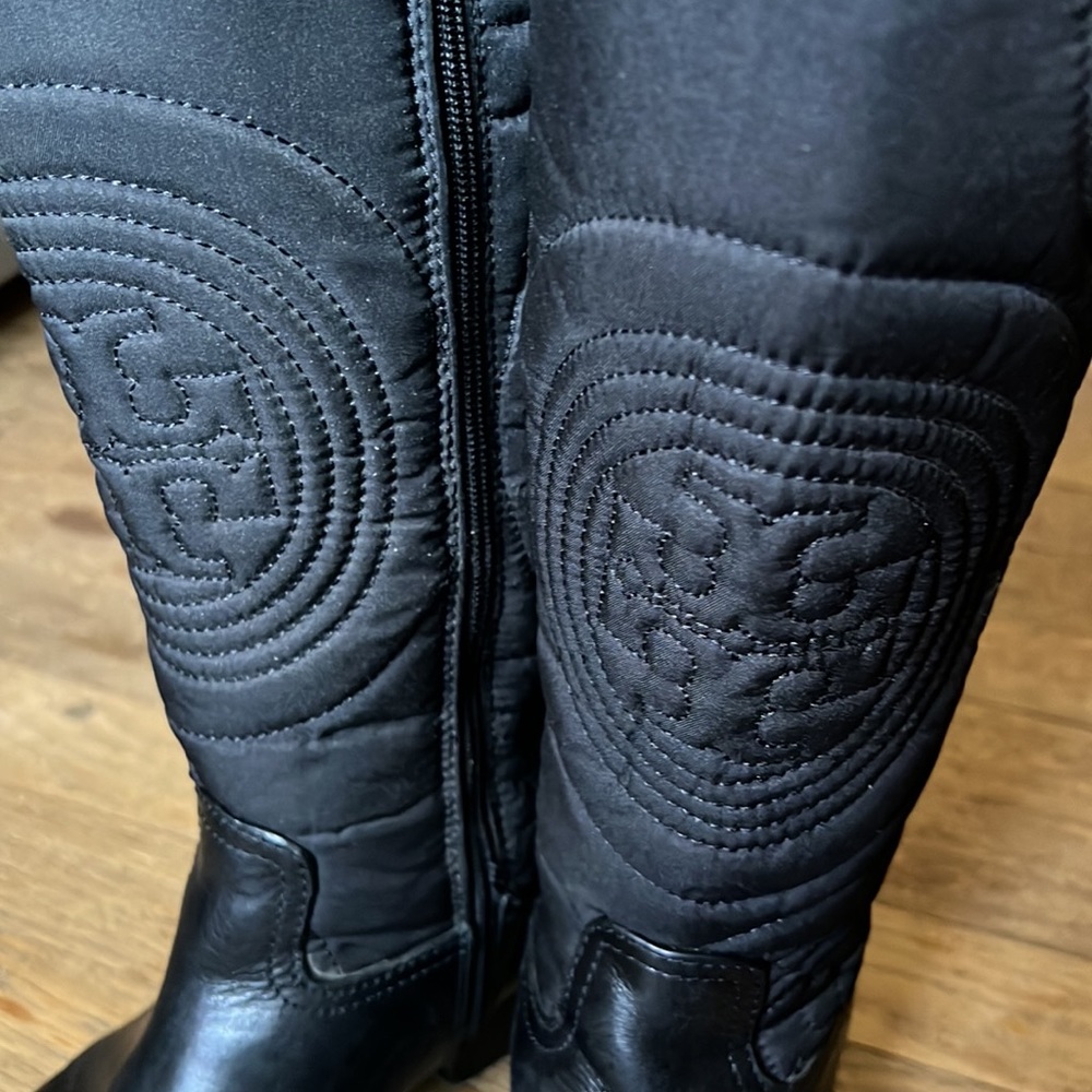 TORY BURCH Knee High Quilted Logo Riding Boots - Picture 2 of 13